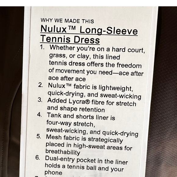 Lululemon Nulux Long Sleeve Tennis Dress - Picture 3 of 3